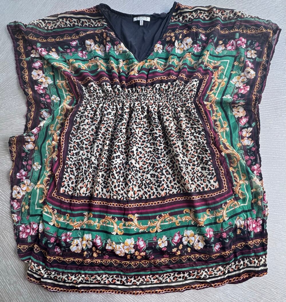 Speed Control New York Mixed-Print Kaftan Tunic Blouse, Size L